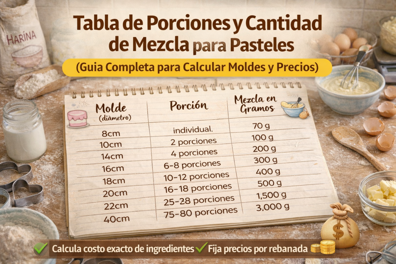 tabla de porciones para pasteles